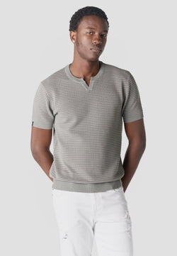 Khaki men's short sleeve tricot henley t-shirt - Koroshi 2611MC67