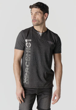 Black men's short sleeve Koroshi print heather henley t-shirt - Koroshi 2611MC77