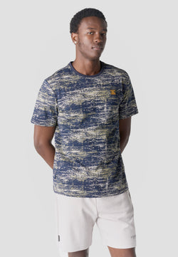 Men's short-sleeved all-over texture printed t-shirt navy - Koroshi 2611MC90