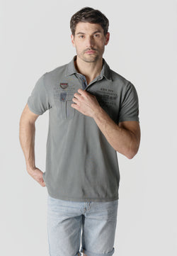Gewaschenes Piqué-Poloshirt mit Tasche, kurzärmlig, Herren, Grau – Koroshi 2611PC08