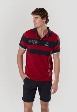 Polo uomo a maniche corte in piqué rigato nautico rossa - Koroshi 2611PC21