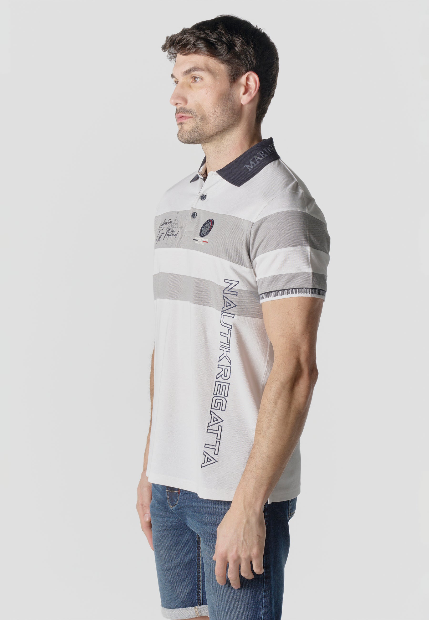 Normal pique stripes-block nautik polo
