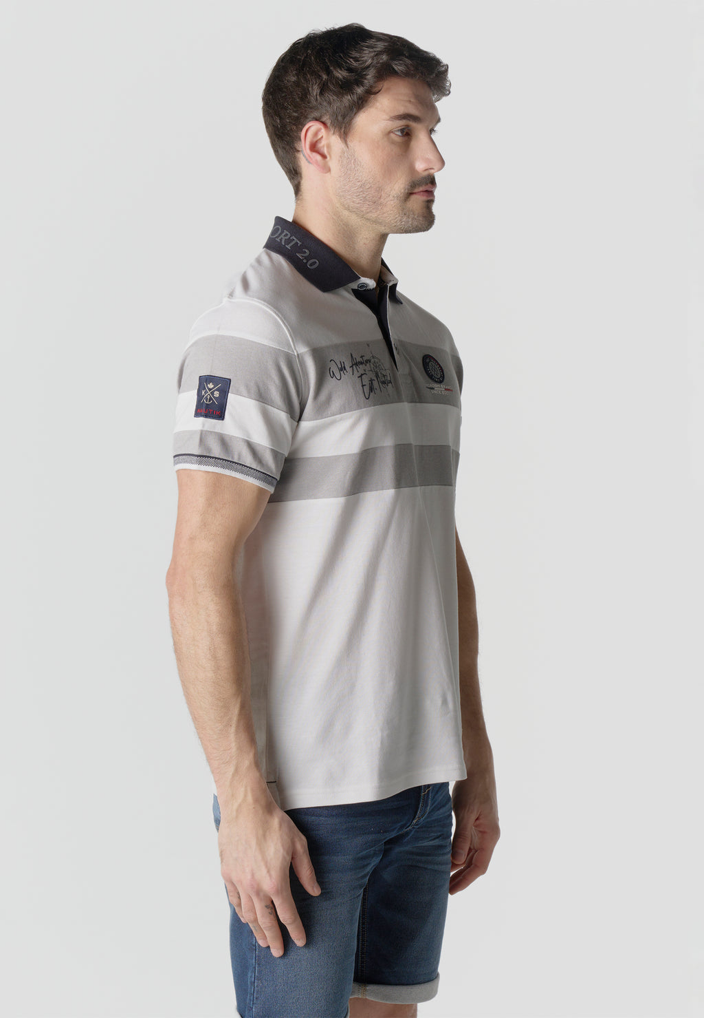 Normal pique stripes-block nautik polo