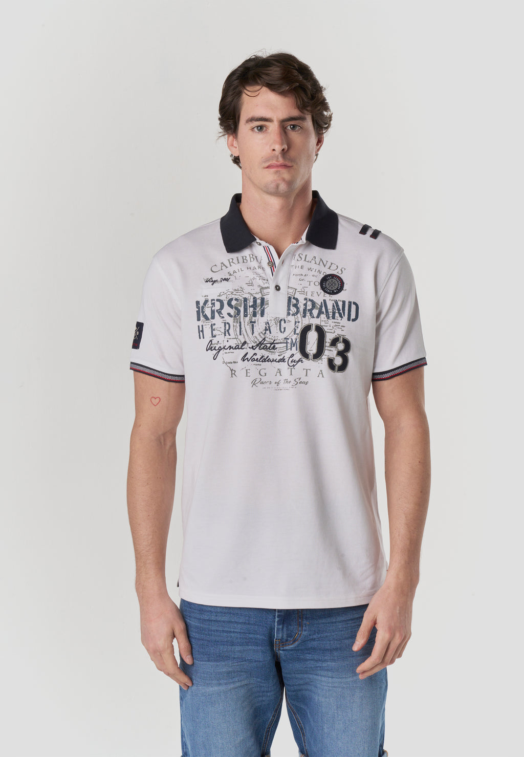 Polo piqué estampat heritage màniga curta home cru - Koroshi 2611PC22