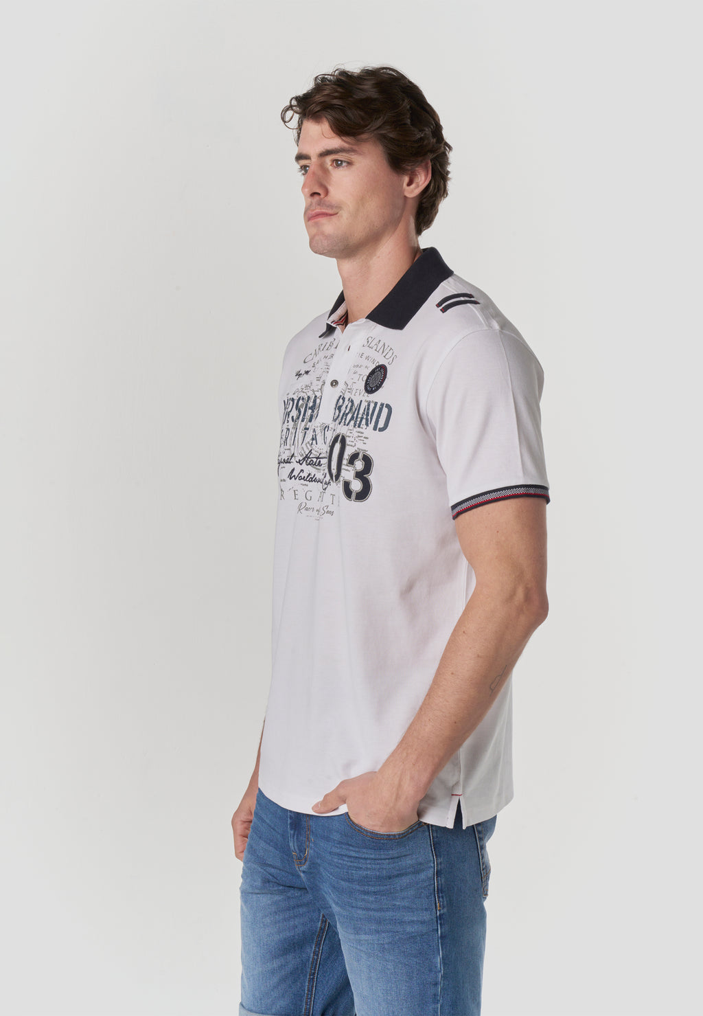 Polo piqué estampat heritage màniga curta home cru - Koroshi 2611PC22