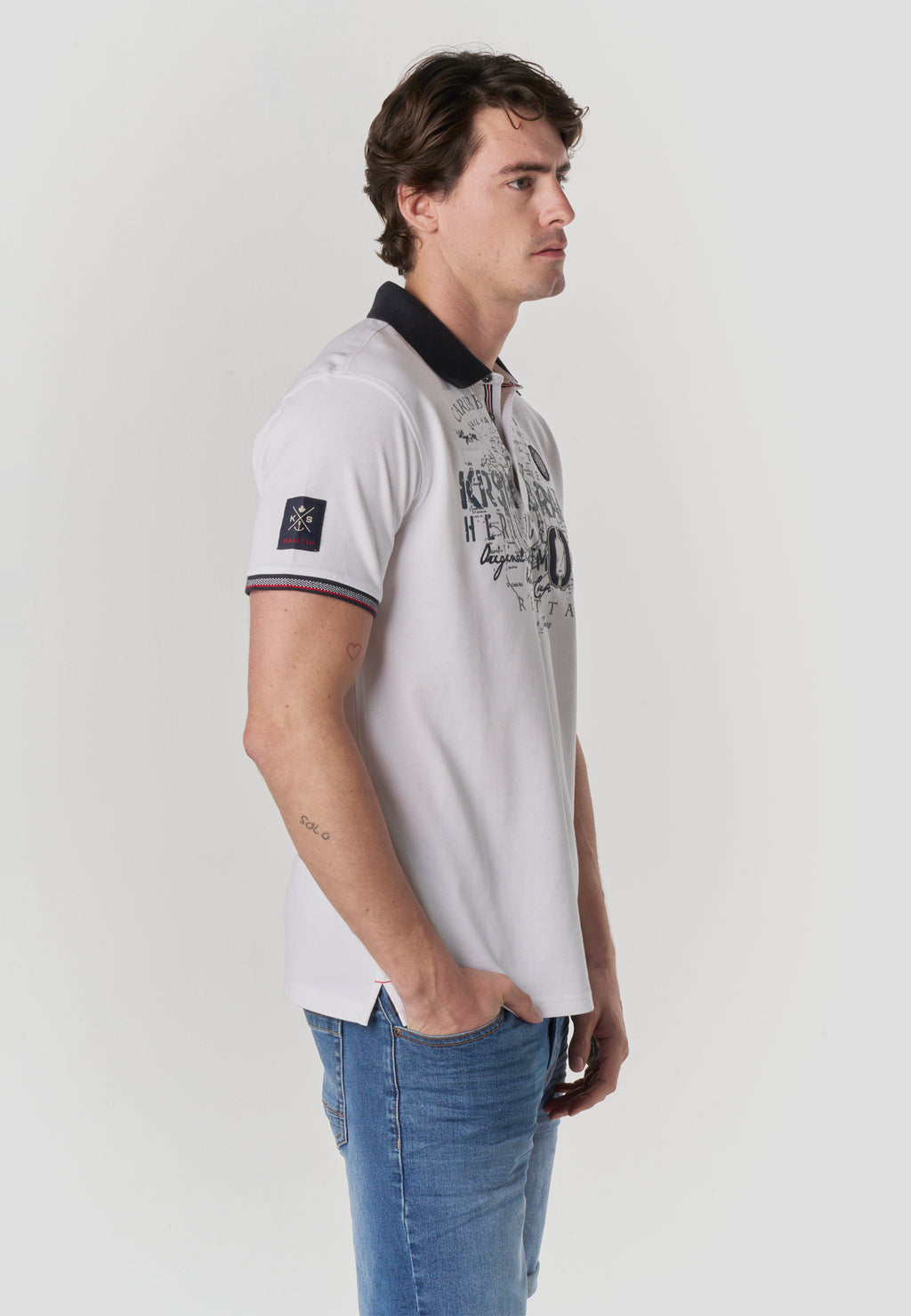 Polo piqué estampat heritage màniga curta home cru - Koroshi 2611PC22
