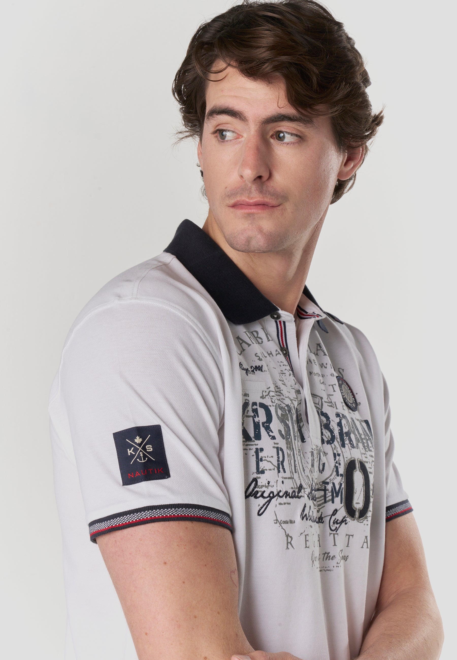 Polo piqué estampat heritage màniga curta home cru - Koroshi 2611PC22