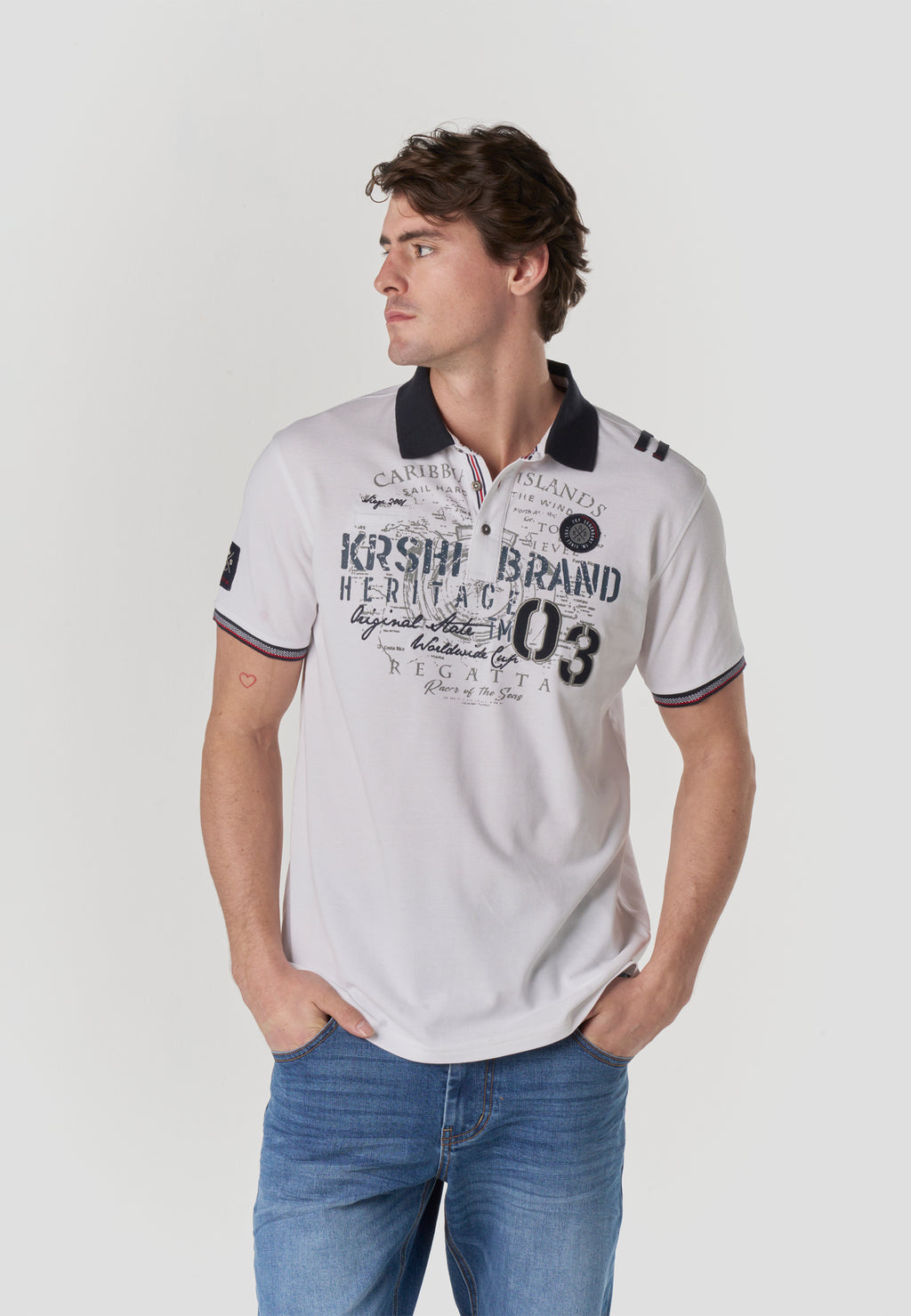 Polo piqué estampat heritage màniga curta home cru - Koroshi 2611PC22
