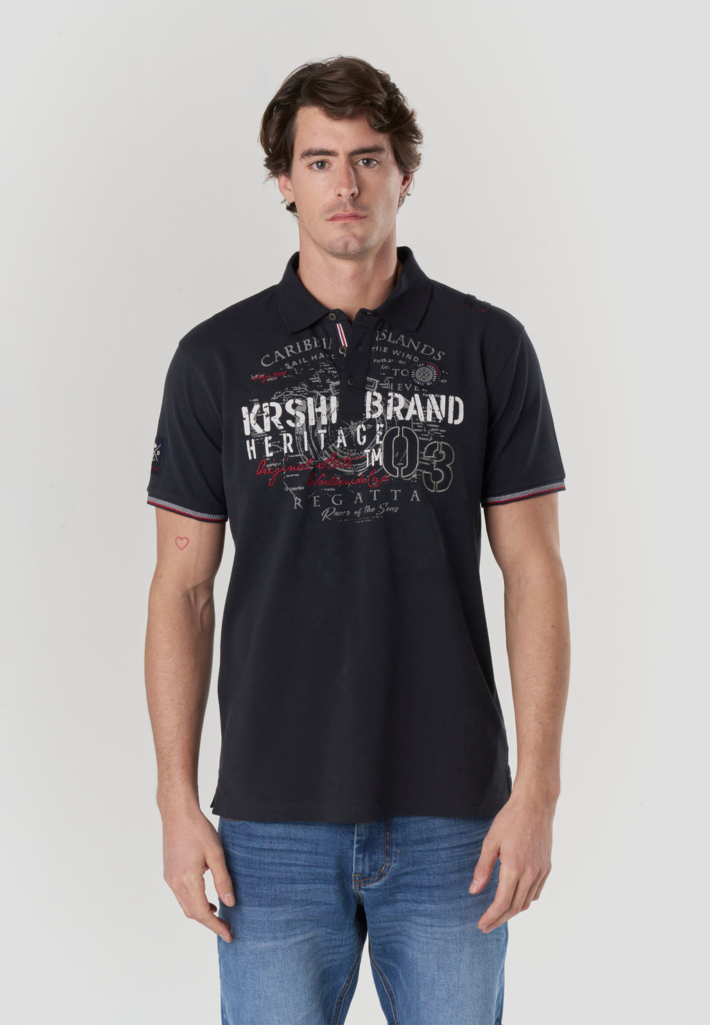 Polo piqué estampat heritage màniga curta home navy - Koroshi 2611PC22