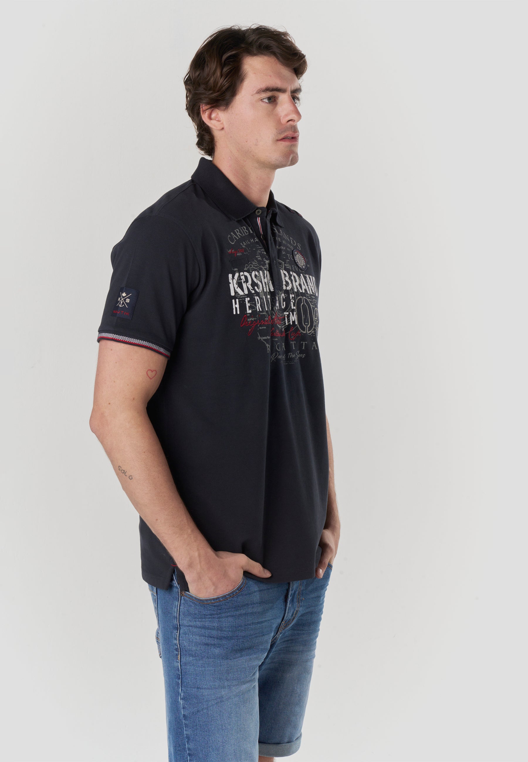 Polo piqué estampat heritage màniga curta home navy - Koroshi 2611PC22