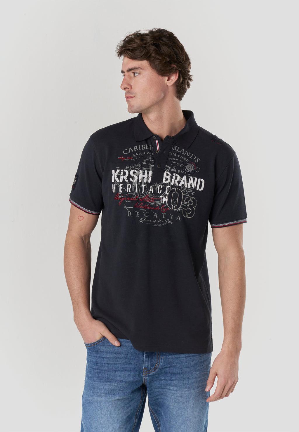 Polo piqué estampat heritage màniga curta home navy - Koroshi 2611PC22