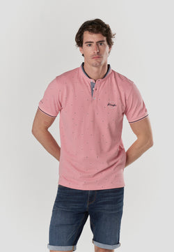 Polo col mao micro imprimé manches courtes pour homme rose - Koroshi 2611PC23