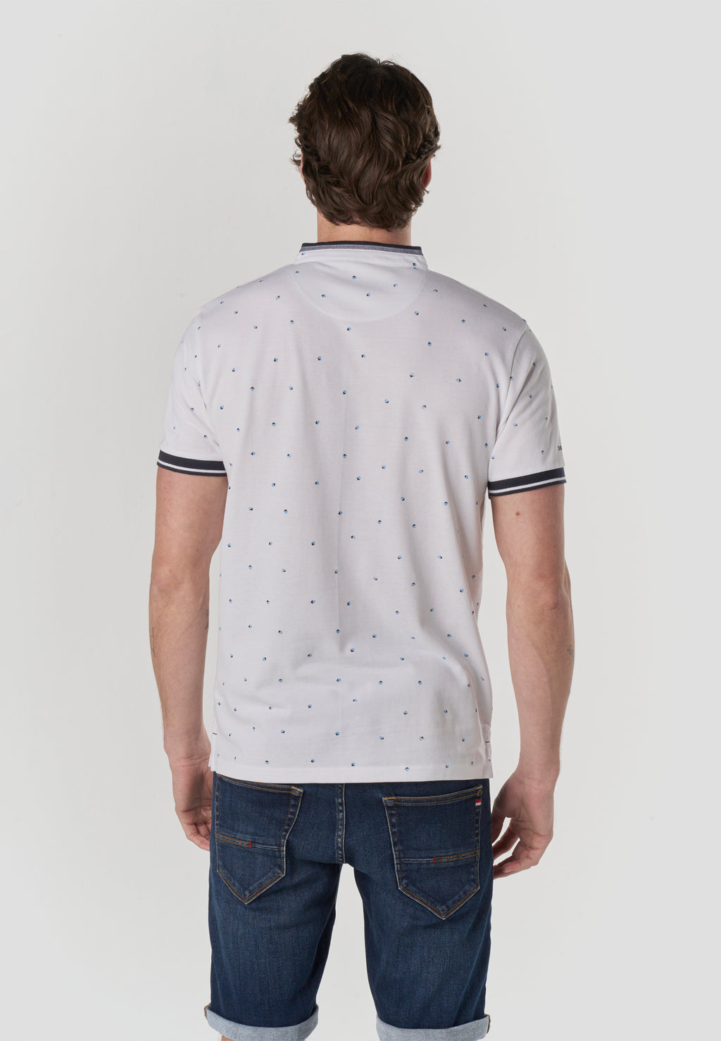 Polo col mao micro imprimé manches courtes écru homme - Koroshi 2611PC23