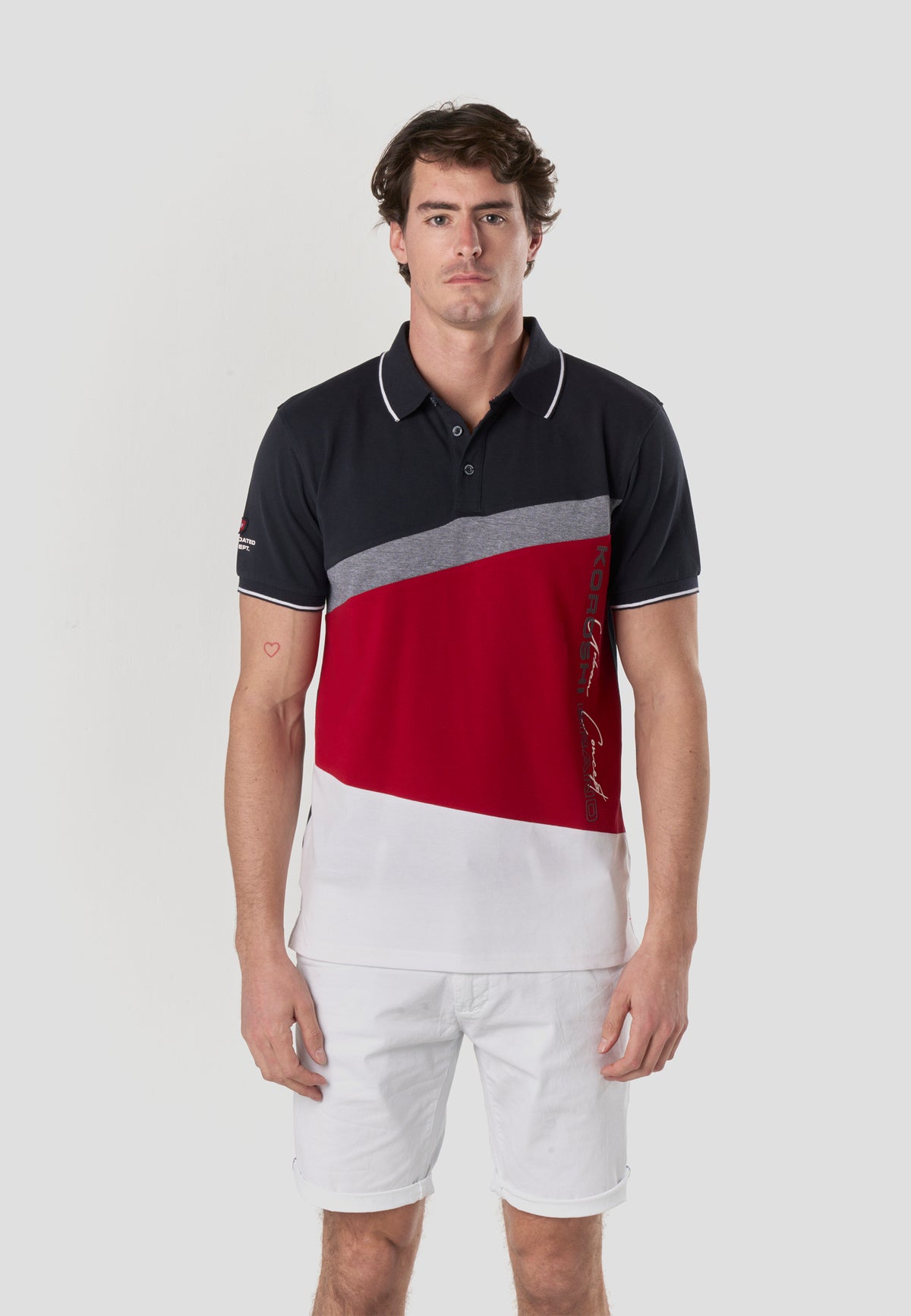 Men's short-sleeved nautical color block polo navy - Koroshi 2611PC24