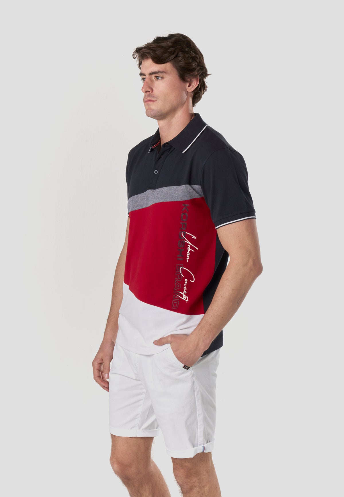 Men's short-sleeved nautical color block polo navy - Koroshi 2611PC24