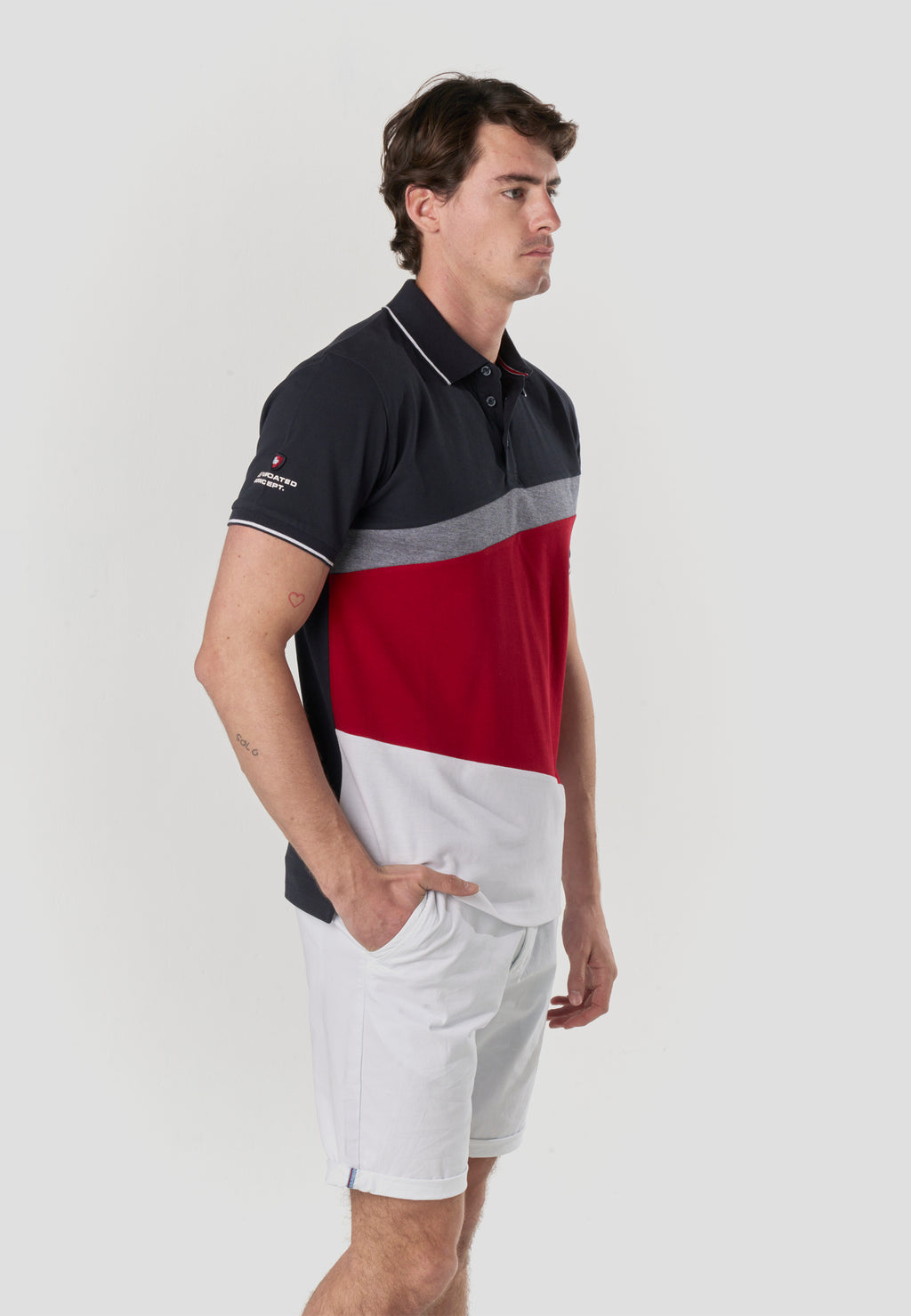 Men's short-sleeved nautical color block polo navy - Koroshi 2611PC24