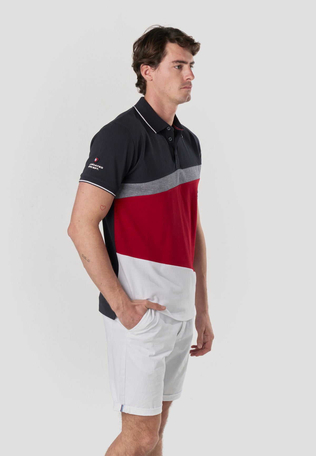 Men's short-sleeved nautical color block polo navy - Koroshi 2611PC24