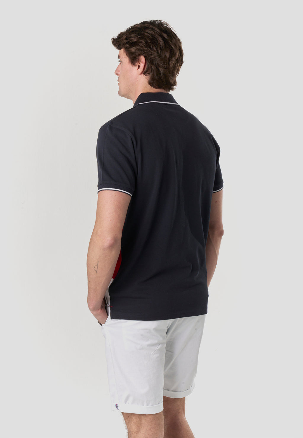Men's short-sleeved nautical color block polo navy - Koroshi 2611PC24
