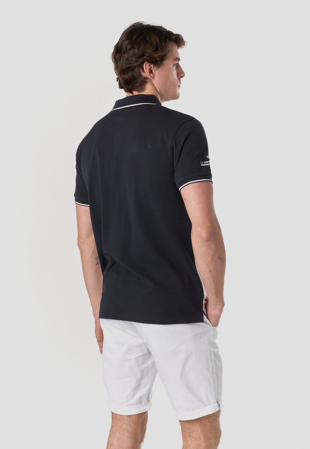 Men's short-sleeved nautical color block polo navy - Koroshi 2611PC24