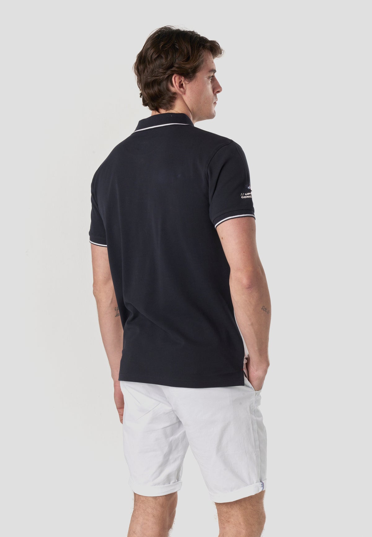 Men's short-sleeved nautical color block polo navy - Koroshi 2611PC24