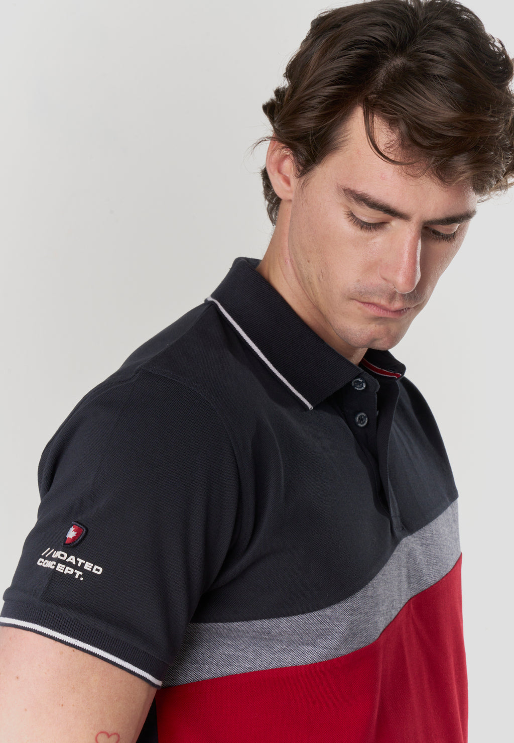 Men's short-sleeved nautical color block polo navy - Koroshi 2611PC24