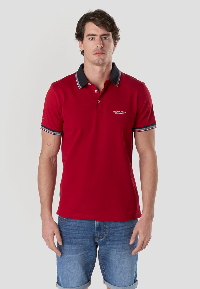 Polo homme manches courtes en piqué brodé nautique rouge - Koroshi 2611PC26