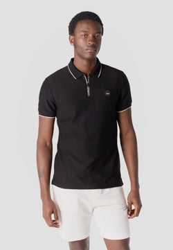 Polo da uomo a maniche corte con colletto con zip testurizzata nera - Koroshi 2611PC27