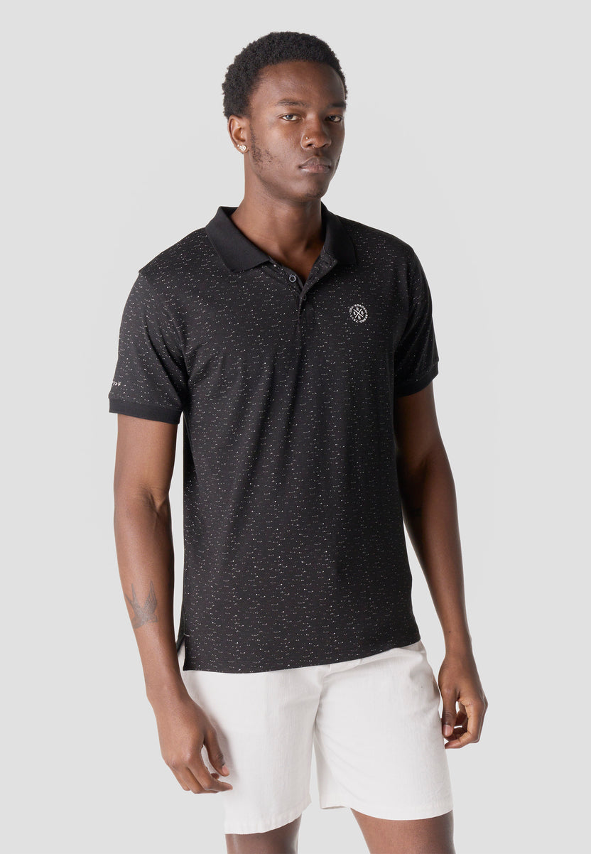 Polo algodón micro estampado manga corta hombre negro - Koroshi 2611PC28