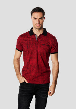 Polo imprimé all over col contrasté manches courtes homme rouge - Koroshi 2611PC32