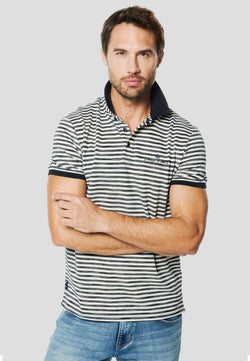 Polo a righe collo a contrasto manica corta da uomo navy - Koroshi 2611PC65