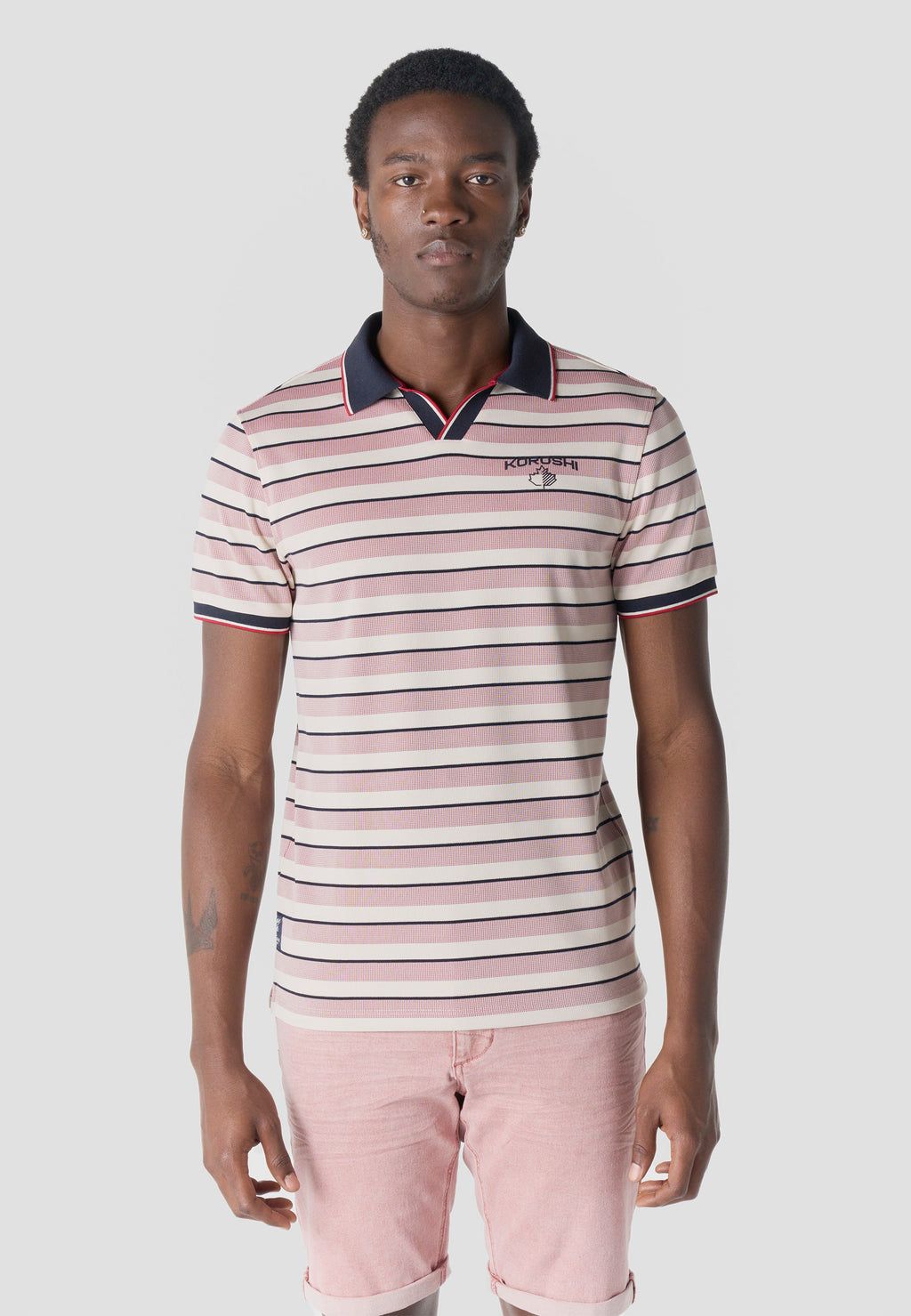 Men's stripes-block cotton polo shirt