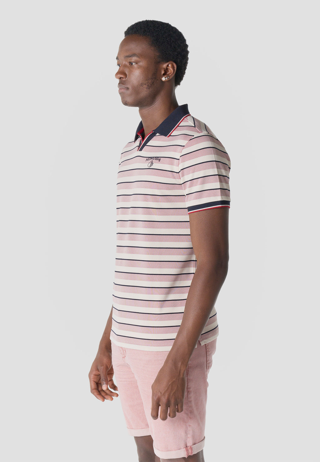 Men's stripes-block cotton polo shirt