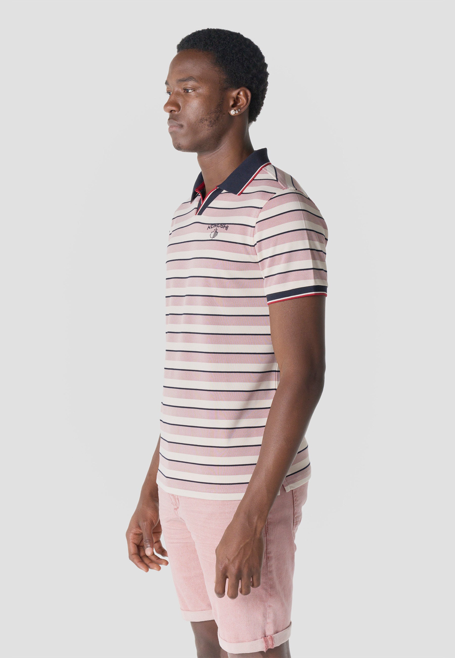 Men's stripes-block cotton polo shirt