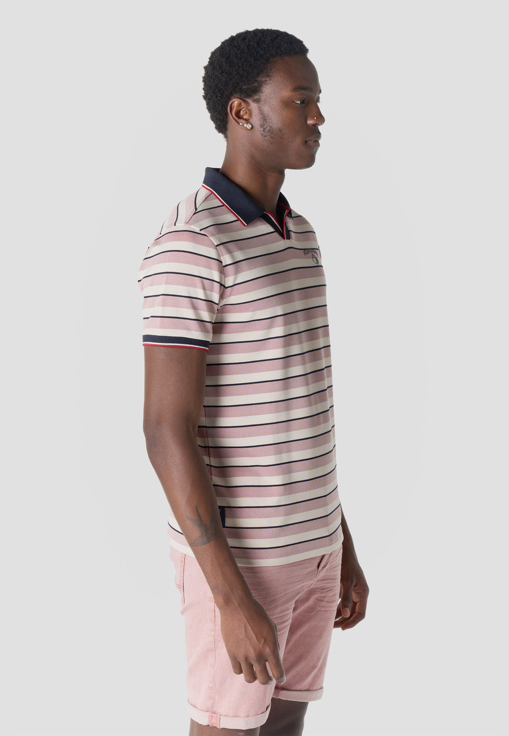 Men's stripes-block cotton polo shirt