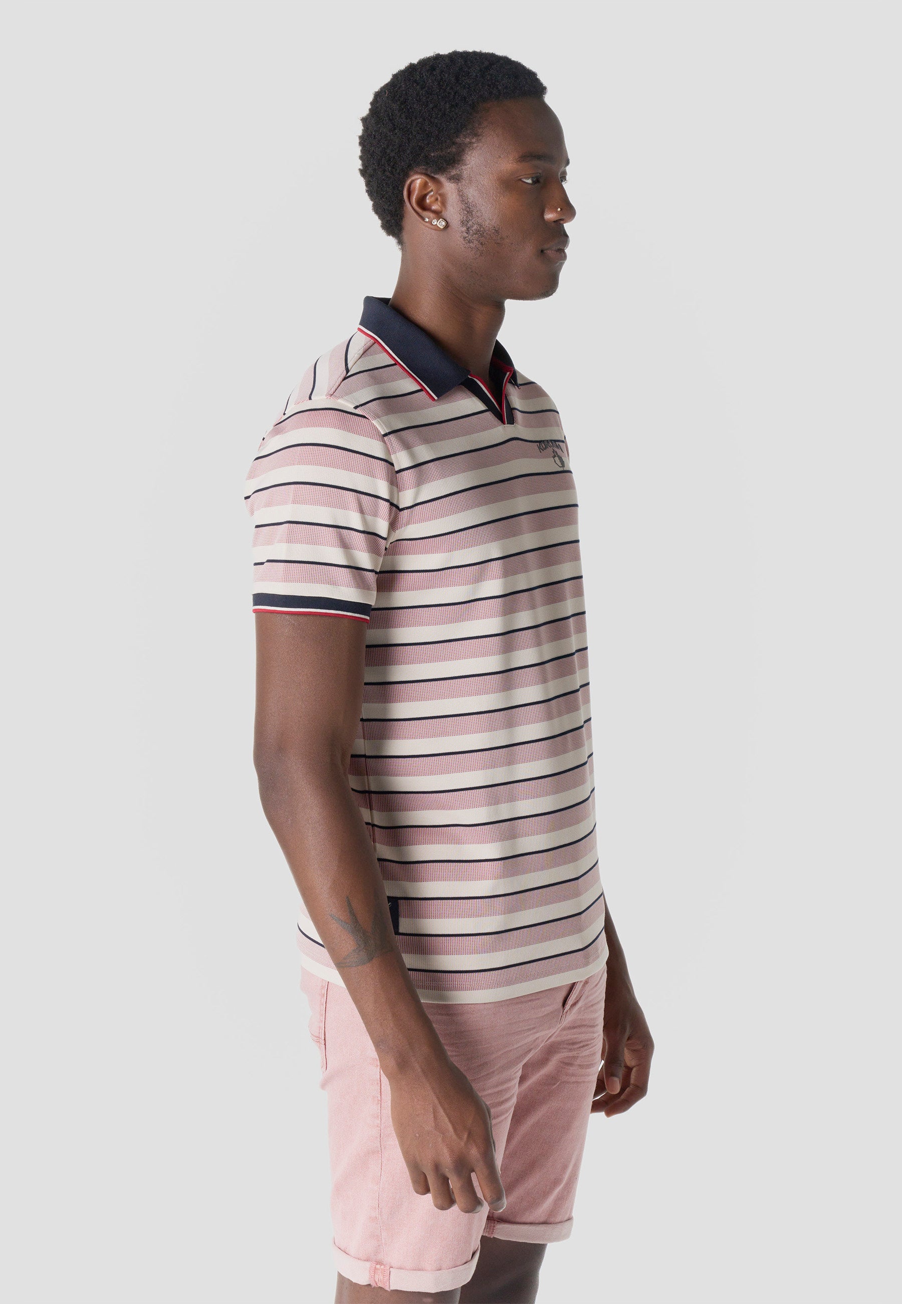 Men's stripes-block cotton polo shirt
