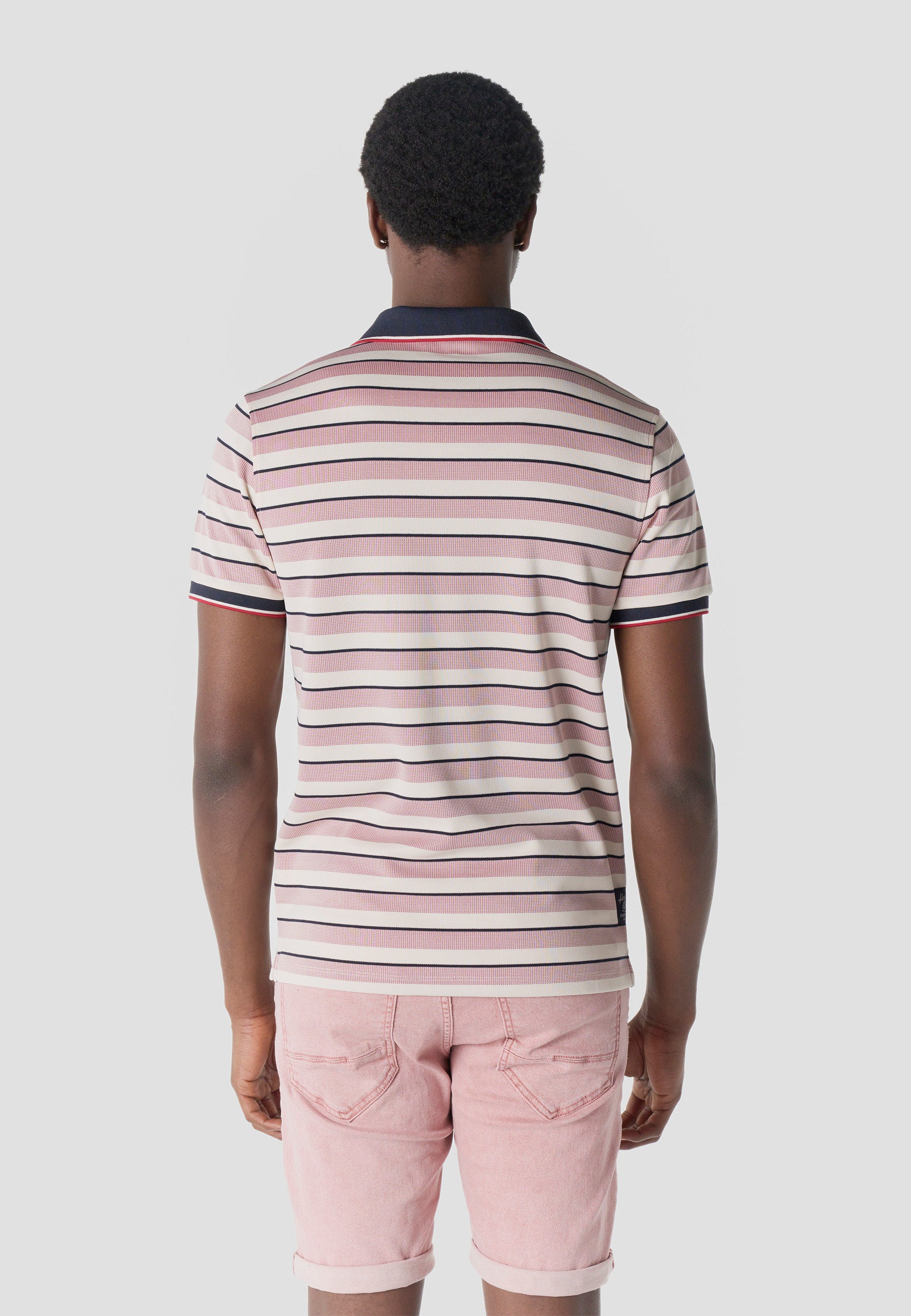 Men's stripes-block cotton polo shirt