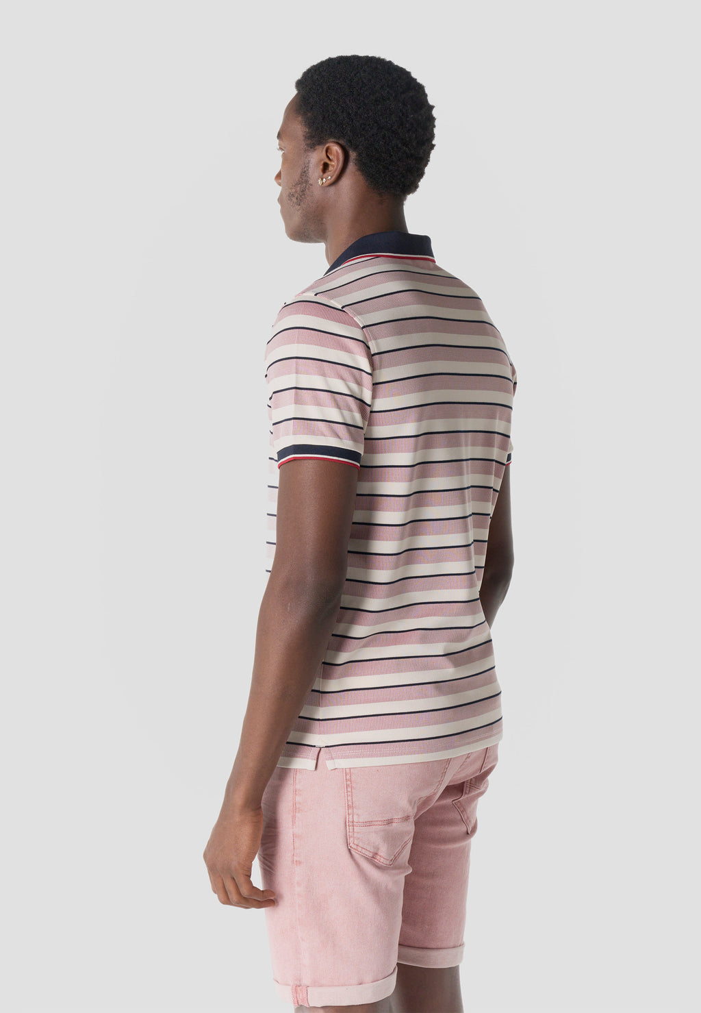 Men's stripes-block cotton polo shirt
