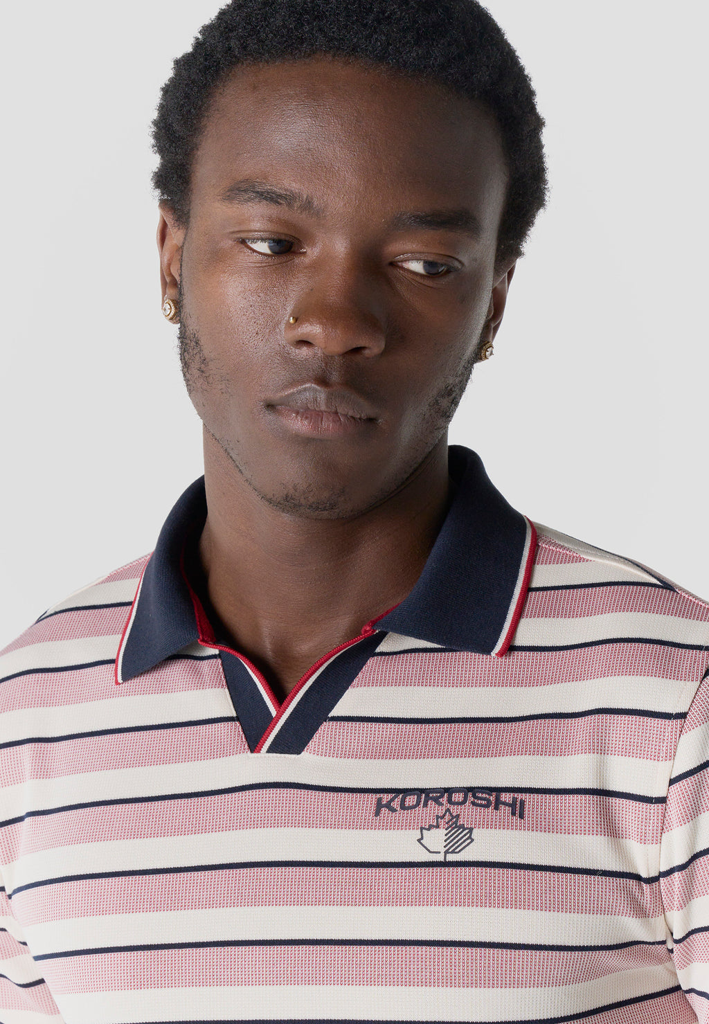 Men's stripes-block cotton polo shirt