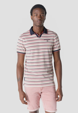 Striped polo shirt open collar contrast short sleeve men's ecru - Koroshi 2611PC66