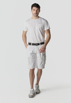 Men's relaxed cotton cargo shorts white - Koroshi 2611PS11