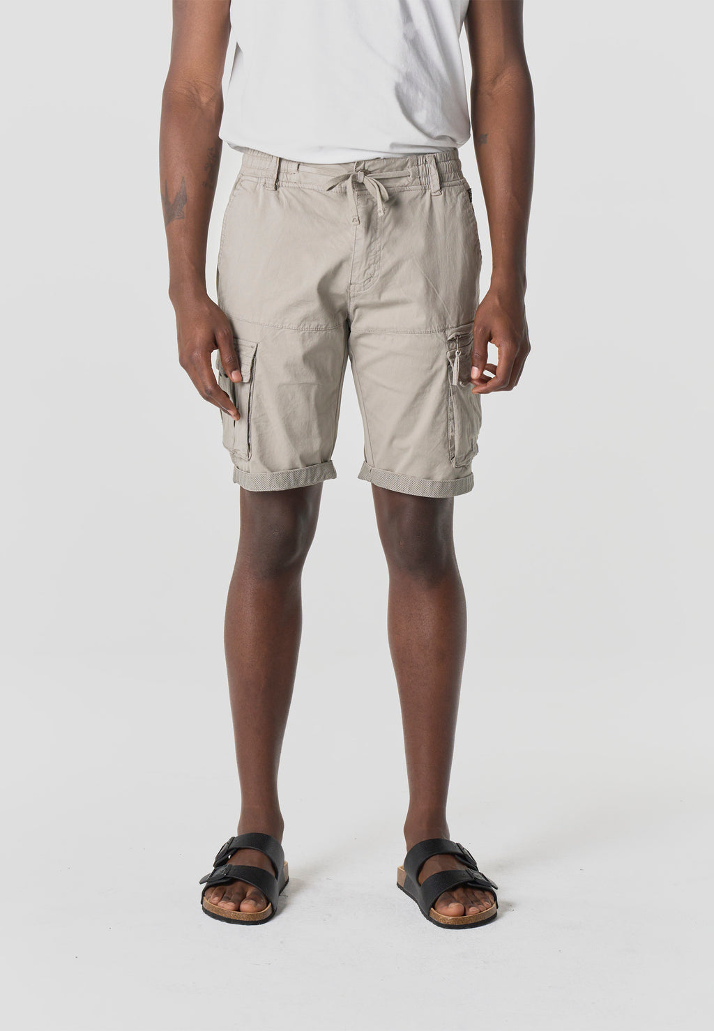Men's relaxed cotton cargo shorts stone - Koroshi 2611PS12