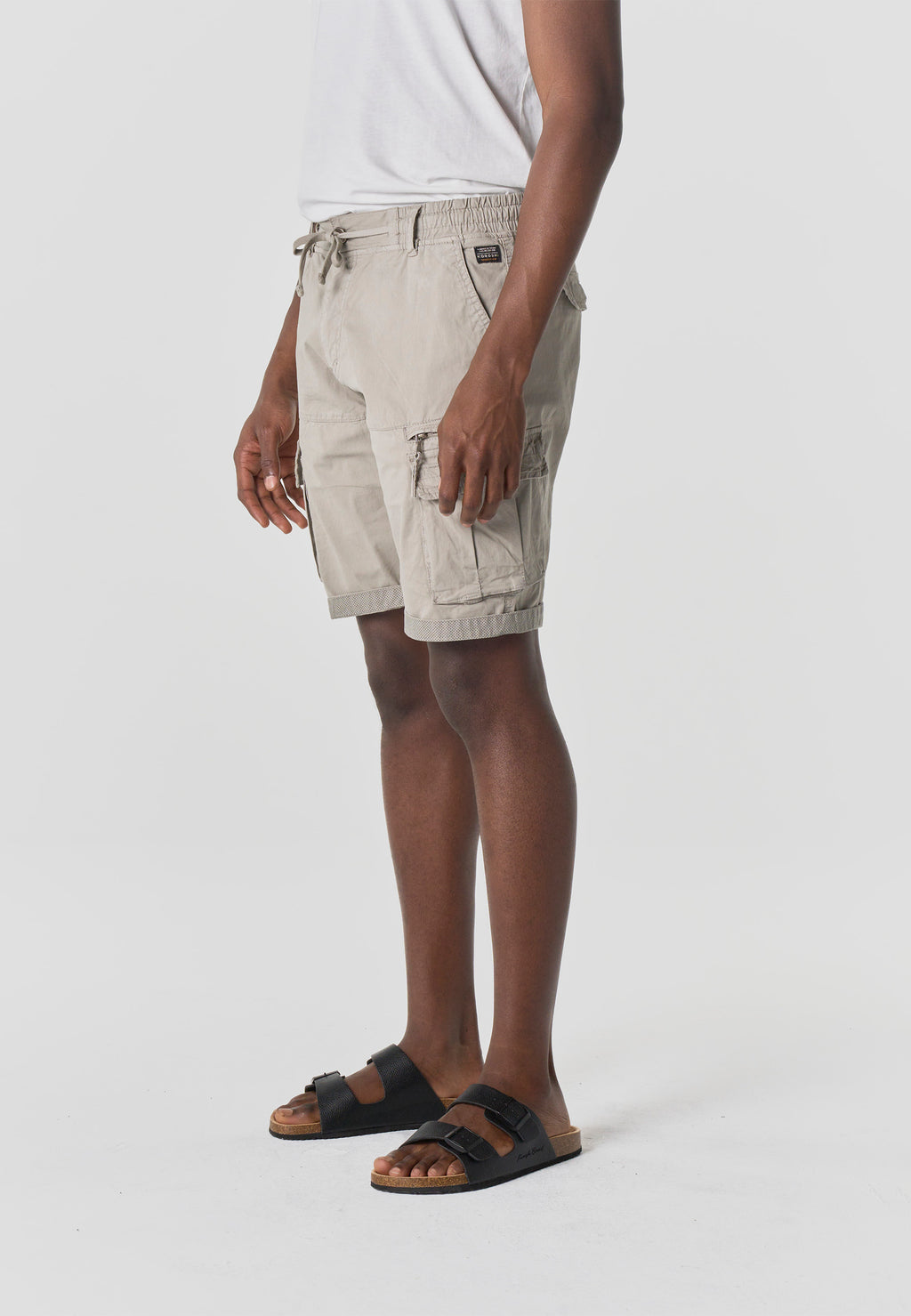 Men's relaxed cotton cargo shorts stone - Koroshi 2611PS12
