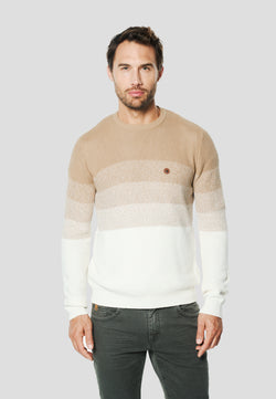 Jersey cuello redondo de punto a rayas hombre beige - Koroshi 2611TR10