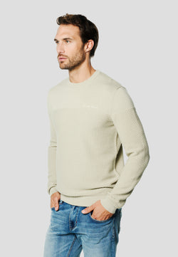 Pull col rond homme maille texturée kaki - Koroshi 2611TR24