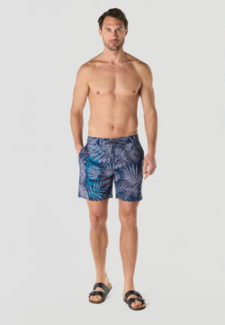 Men's tropical leaves surfer swimsuit navy - Koroshi 2611WA22