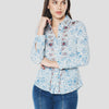 Printed and embroidered cashmere shirt for women