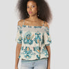 Schulterfreie Damenbluse mit Ethno-Print