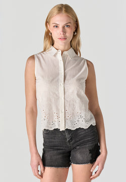Raw women's English embroidery sleeveless shirt shirt collar - Koroshi 2612BL23