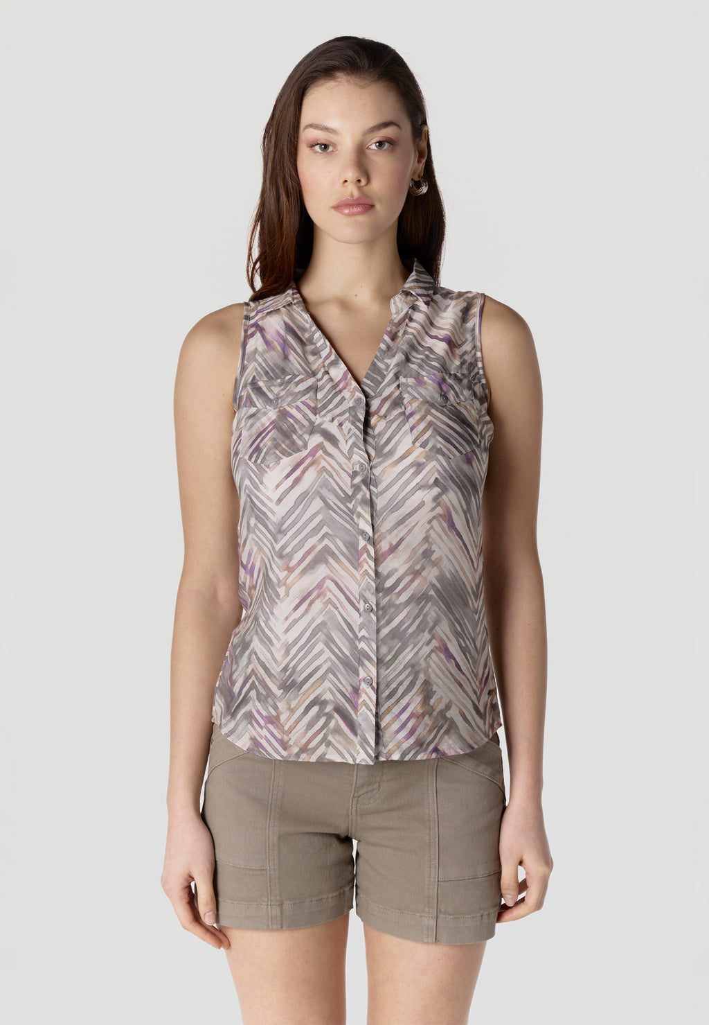 Camisa sin mangas estampada viscosa mujer gris - Koroshi 2612BL79