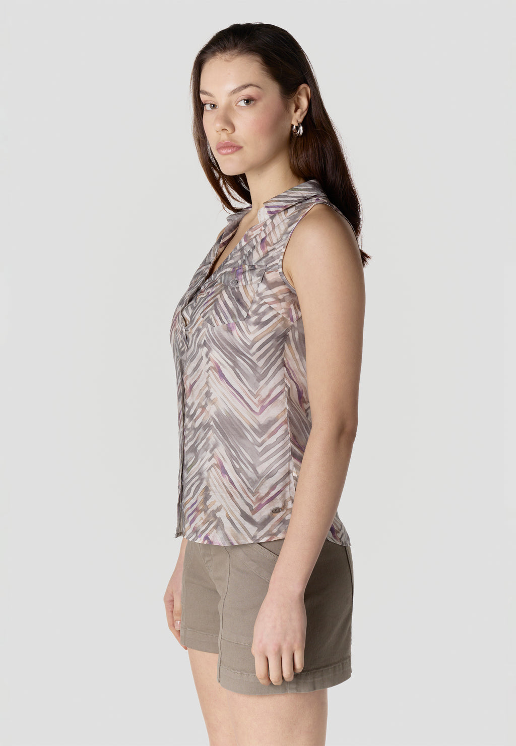 Camisa sin mangas estampada viscosa mujer gris - Koroshi 2612BL79